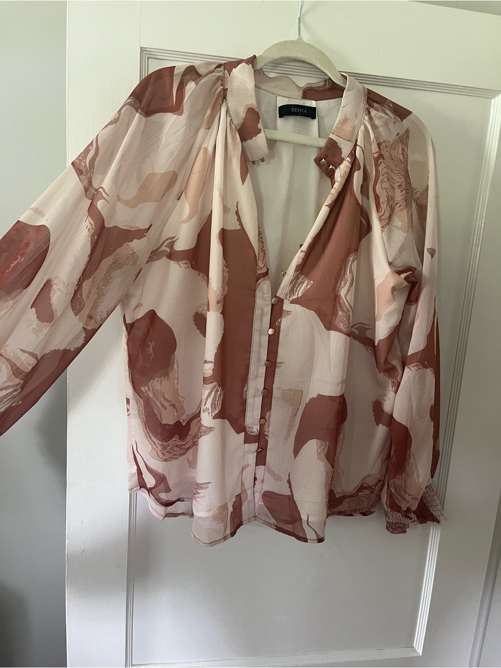 Express Sheer Abstract Blouse - Rose & Cream